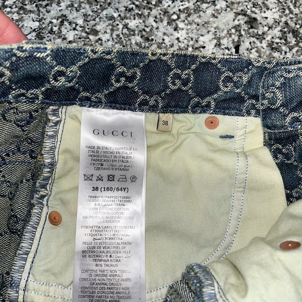 Gucci GG Jacquard Monogram Light Blue Denim Sandy Washed Mini Skirt Size IT38 - Picture 6 of 13